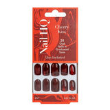 Nail HQ Oval Cherry Kiss Nails Red Cat Eye Artificial Nails 24 Pieces