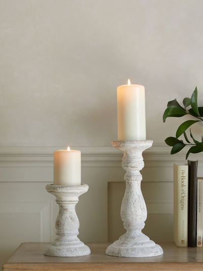 White Wash Pillar Candle Holder with Candle Included