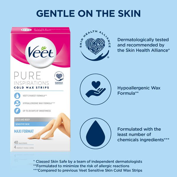 Veet Pure Inspiration Wax Strips Legs & Body Sensitive x40 GOODS Superdrug