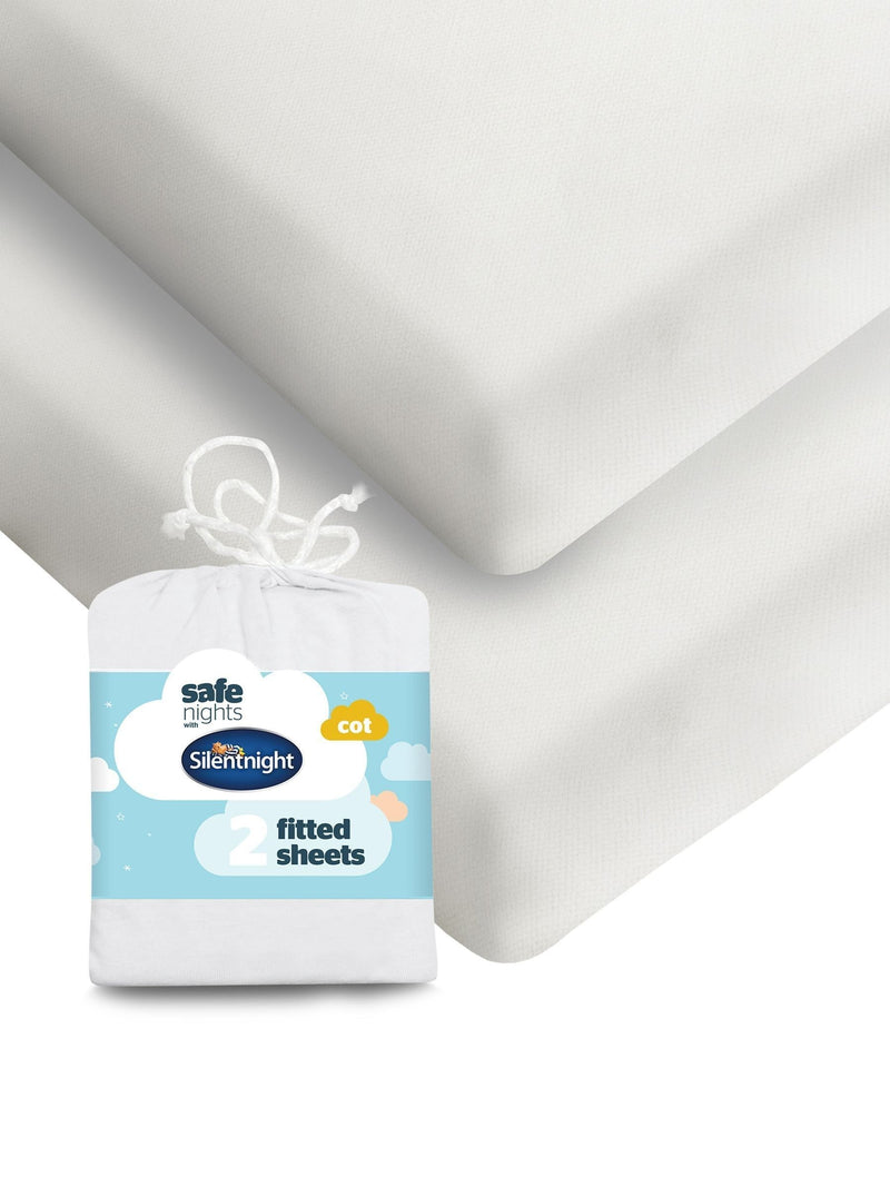 Silentnight 2 Pack White Kids Safe Nights Cot 100% Cotton Fitted Sheets