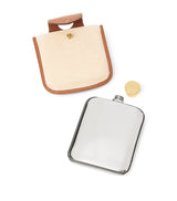 Decorative Hip Flask with Polo Player Design, Leather and Brass Hardware, 355ml
