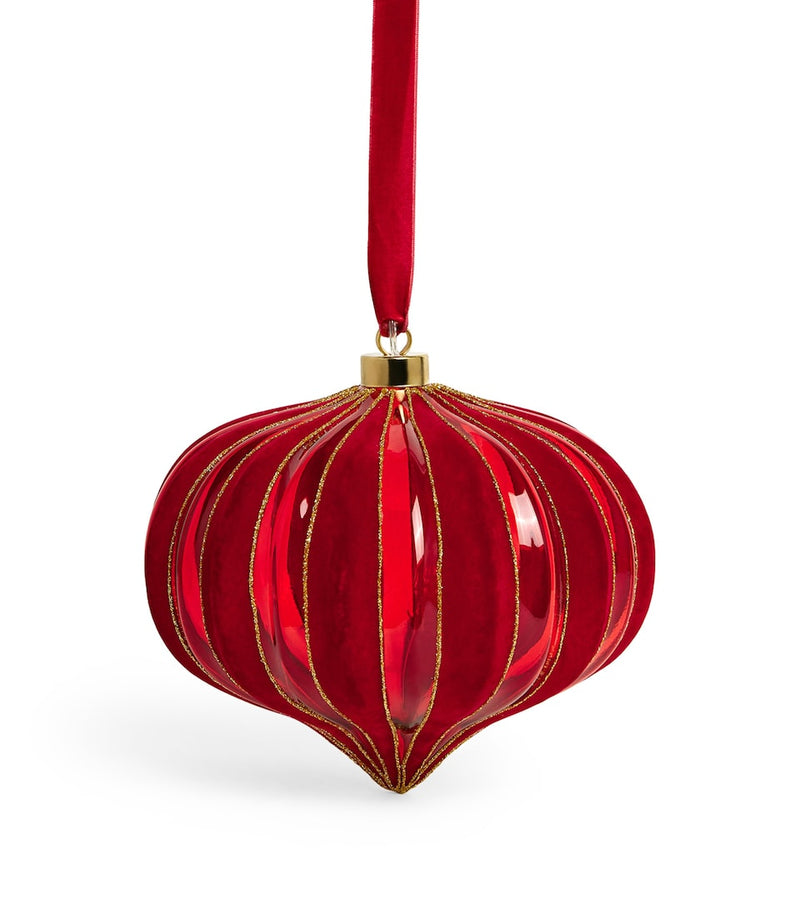 Glass-Blown Hand-Painted Christmas Bauble with Lace Trims