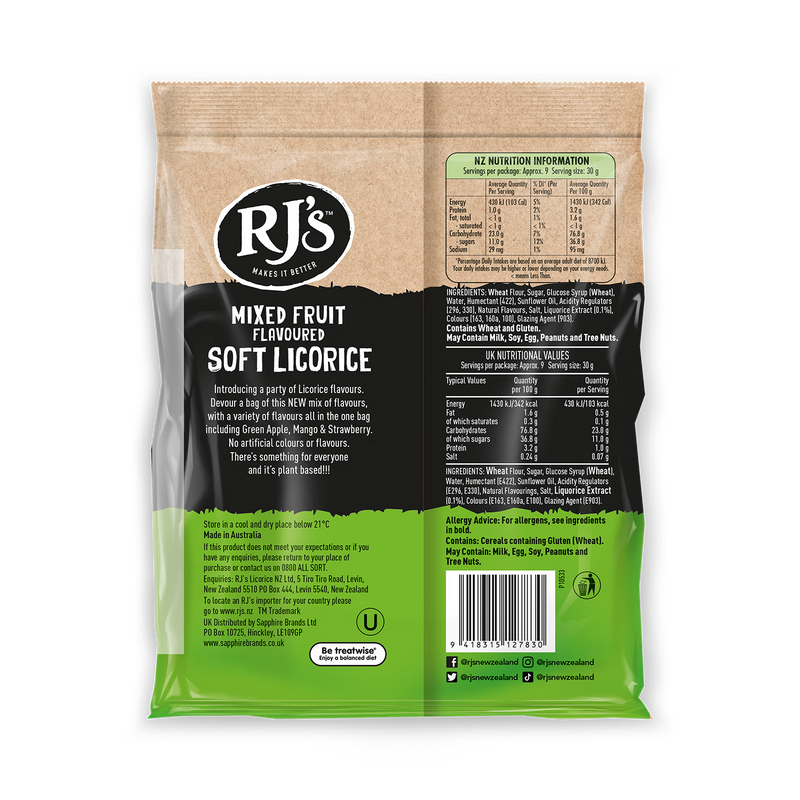 RJs Mixed Fruit Soft Licorice 280g