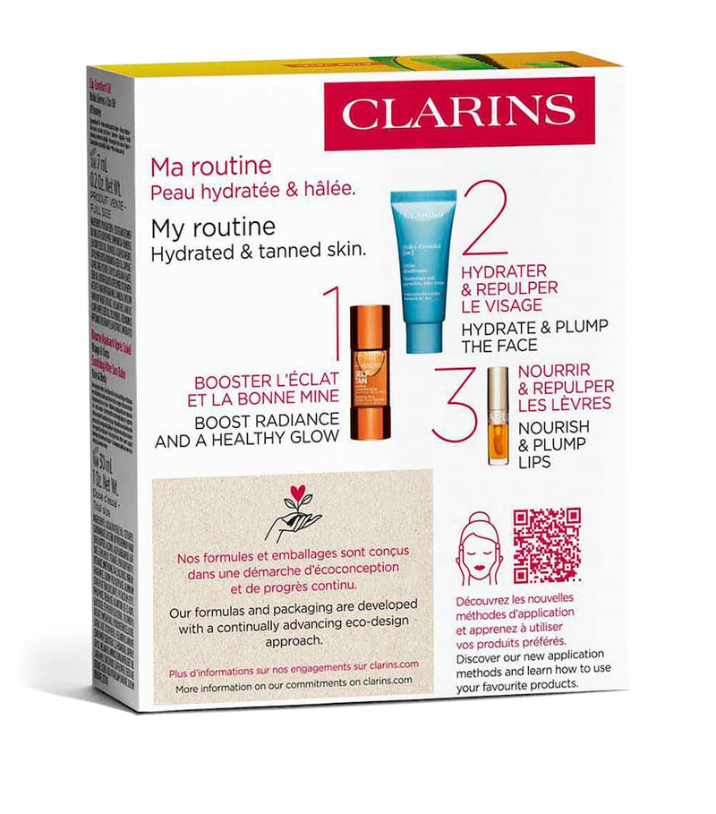 Clarins summer essentials skincare set with radiance drops and lip oil - British product