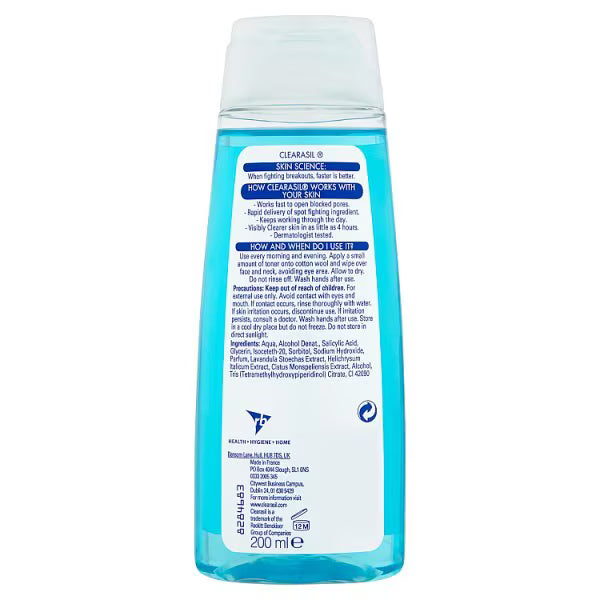 Clearasil Rapid Action Deep Pore Acne Toner 200ml - British product