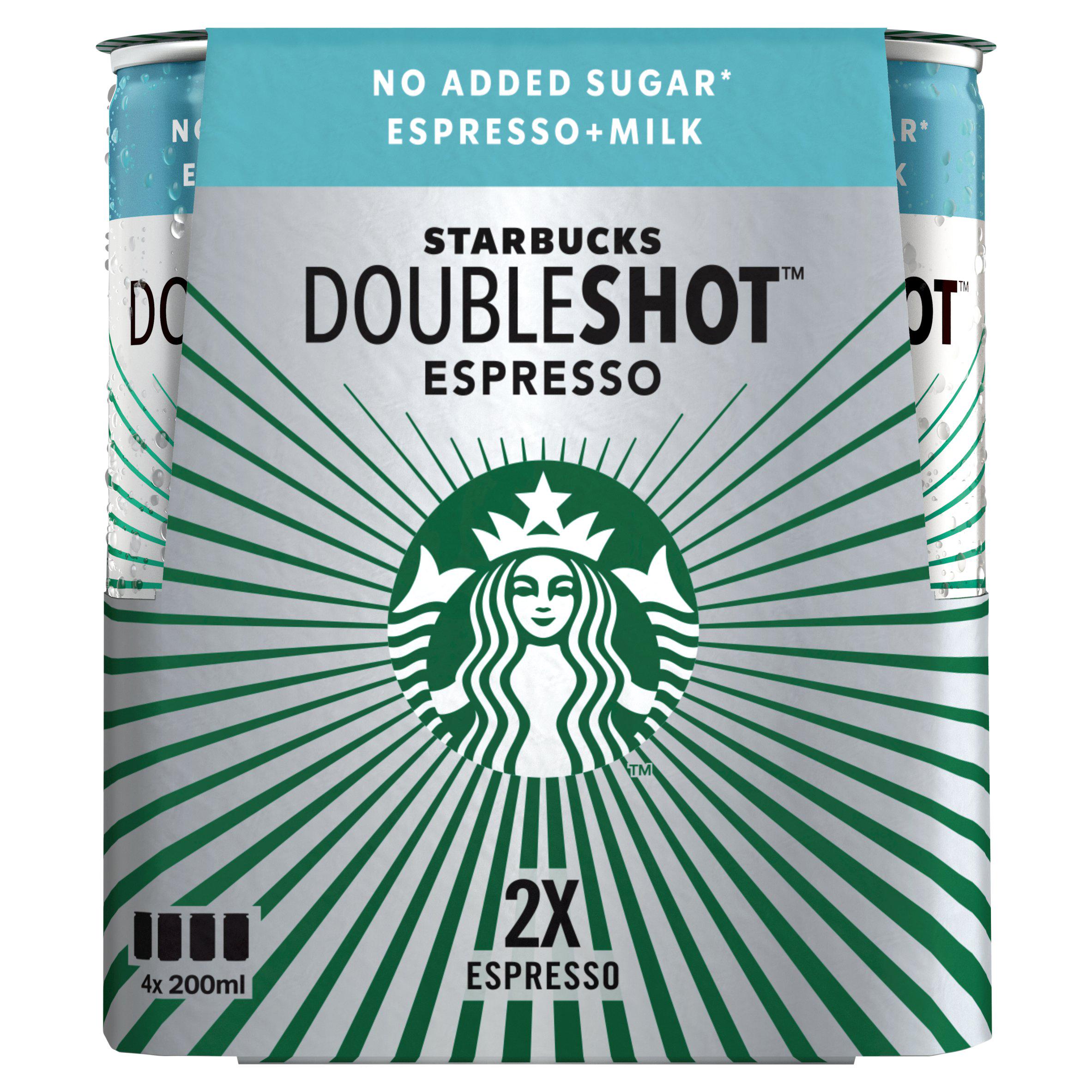 Starbucks Doubleshot Espresso No Added Sugar Iced Coffee Drink 4 x 200ml GOODS Sainsburys