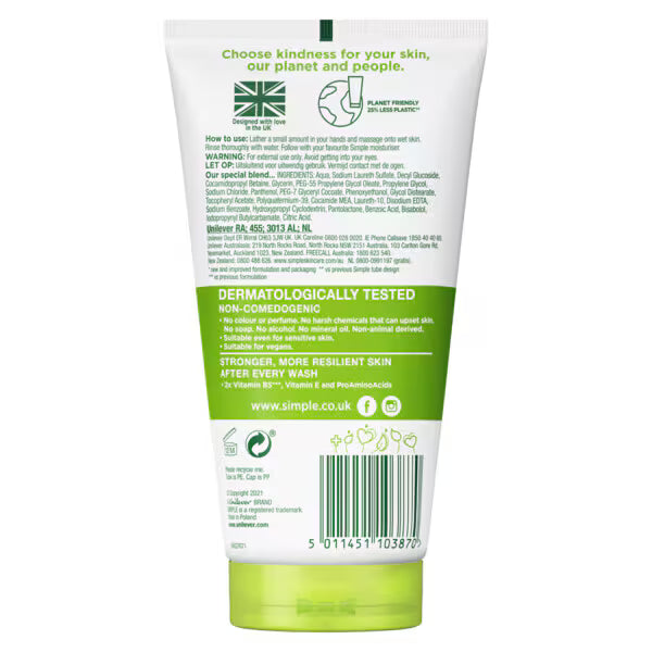 Simple Kind to Skin Moisturising Facial Wash 150ml (British brand)