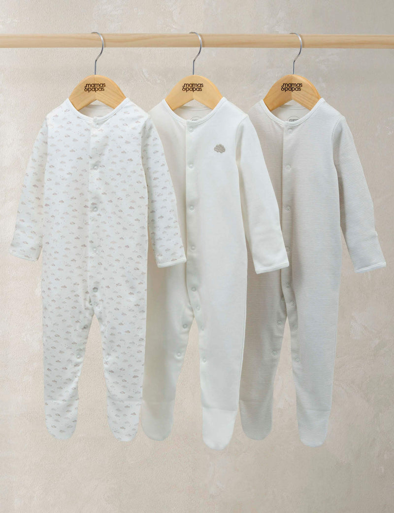 Mamas & Papas cloud sleepsuits 3 pack for 0-24 months, imported from the UK