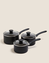Black Aluminium Non-Stick Saucepan Set 3 Piece 16cm 18cm 20cm