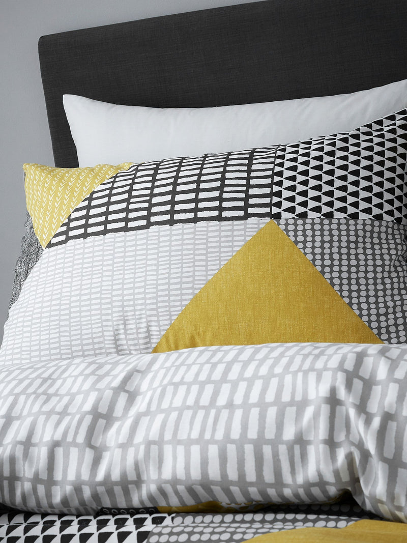 Catherine Lansfield ochre yellow grey geo duvet set - British product