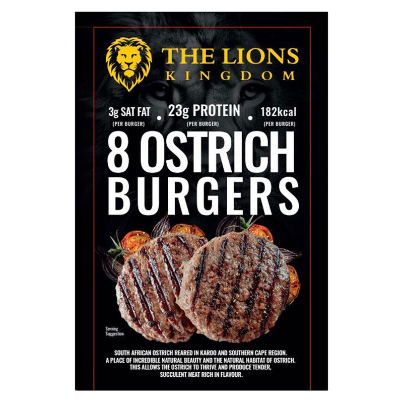 The Lions Kingdom ostrich burgers 4 x 8 x 120g (British brand)