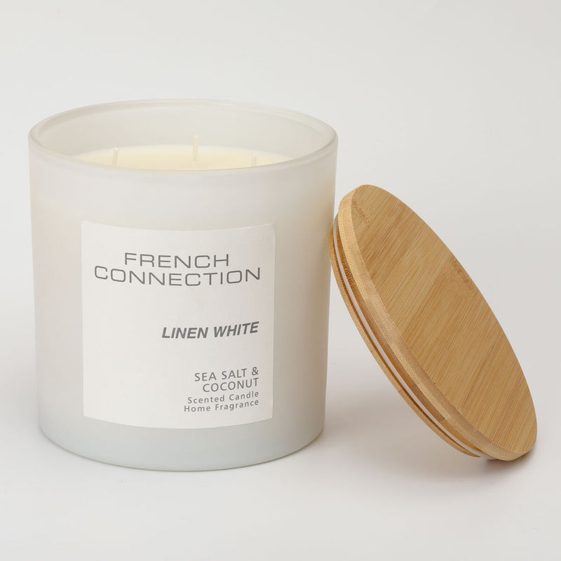 French Connection Pastel Scented Pillar Candle with Linen White or Orchid Petal fragrances 1.5kg - British product