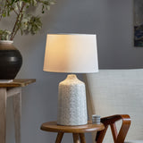 Vondra grey and white ceramic table lamp with ivory linen shade (British brand)