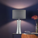 Bokara hammered effect ceramic table lamp grey satin shade - British product