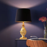 Gold Pineapple Table Lamp Black Satin Shade Decorative Lighting 51cm