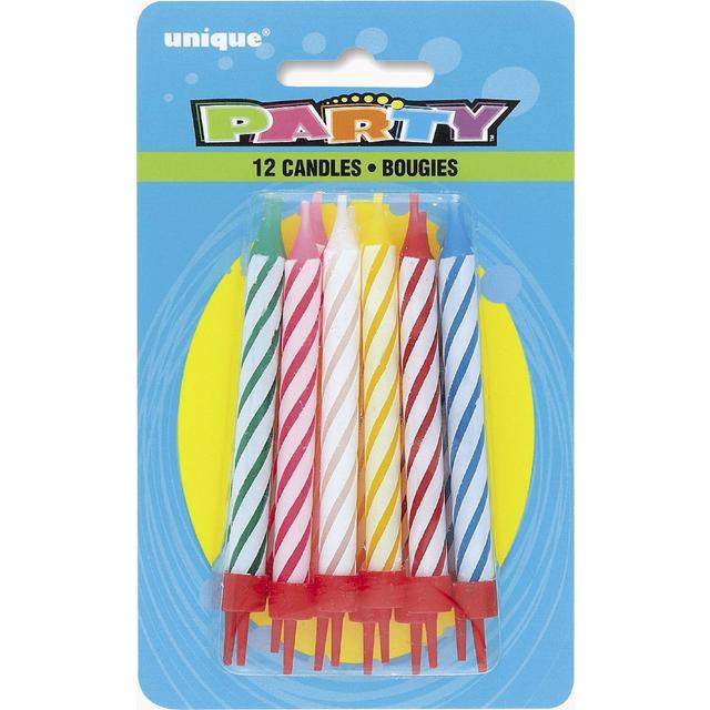Striped Birthday Candles In Holders 12 per pack GOODS M&S