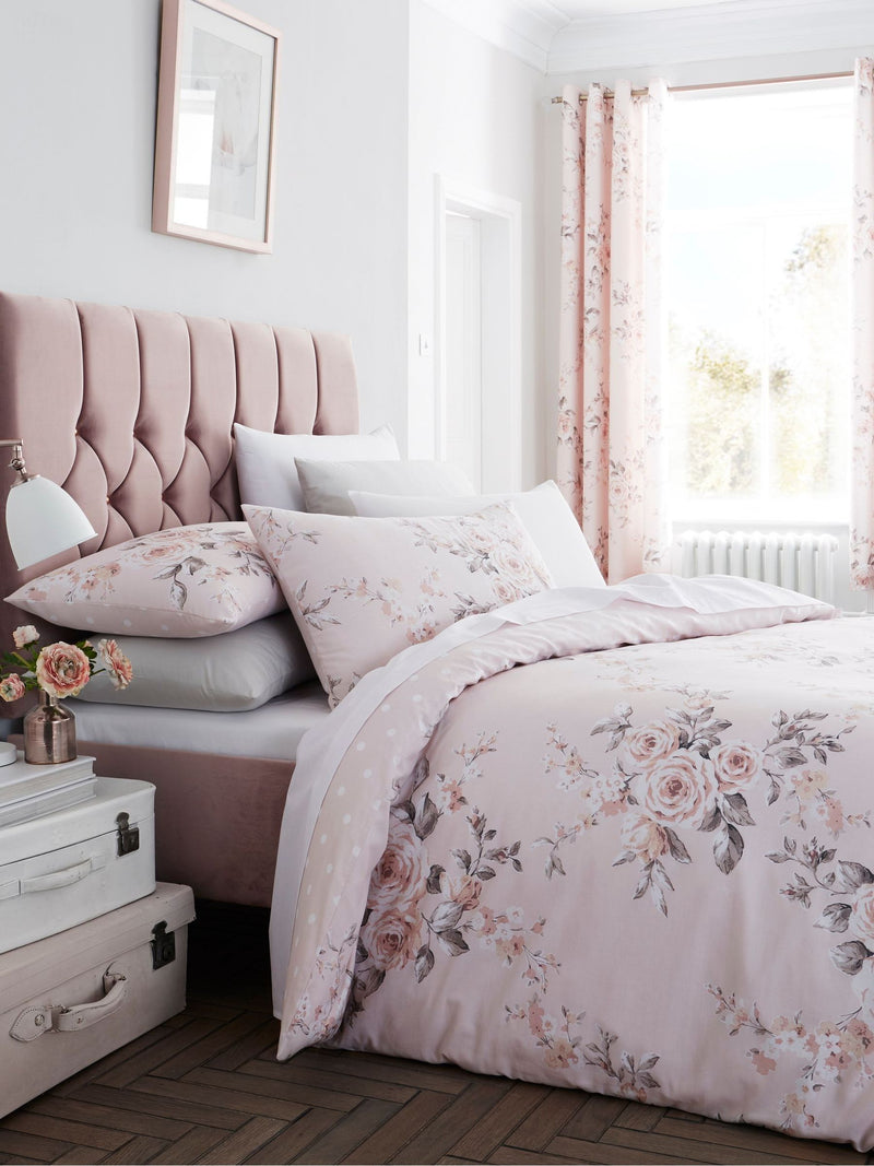 Catherine Lansfield Pink Canterbury Glitter Print Duvet Cover and Pillowcase Set