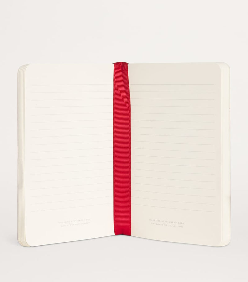 Harrods softcover A6 notebook with green finish and ribbon marker, UK version