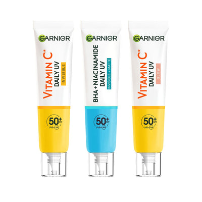 Garnier Daily UV Fluid SPF 50+ Vitamin C Sheer Glow BHA+ Niacinamide SPF Moisturiser 3 Pack