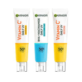 Garnier Daily UV Fluid SPF 50+ Vitamin C Sheer Glow BHA+ Niacinamide SPF Moisturiser 3 Pack