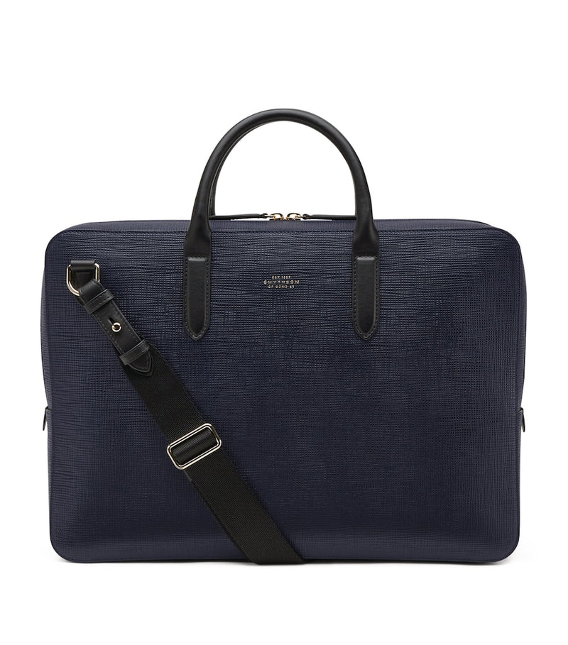 Smythson premium leather briefcase with logo detail (British brand)