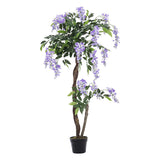 Livingandhome Purple Artificial Flowers Plant in Pot 120cm