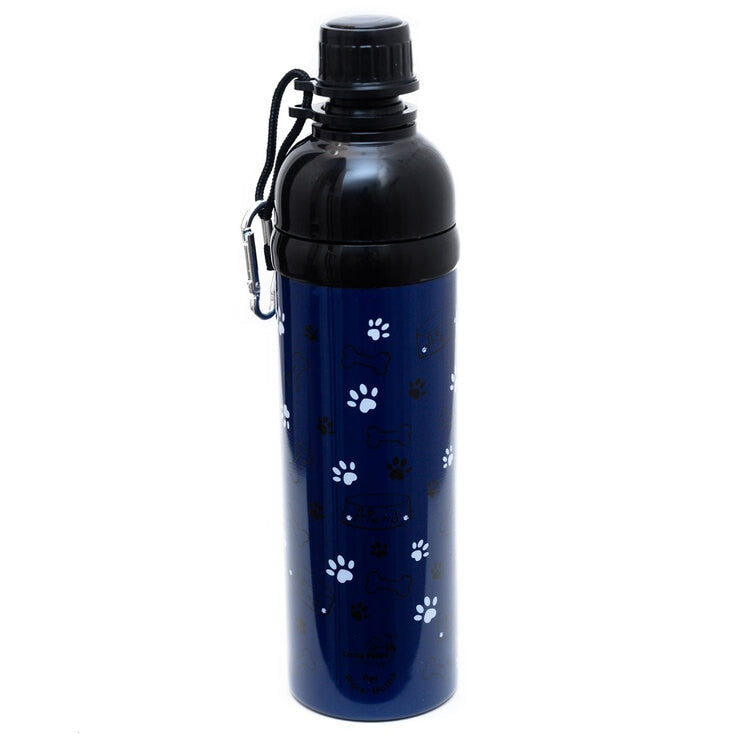 Long Paws navy dog water bottle 750ml, UK version