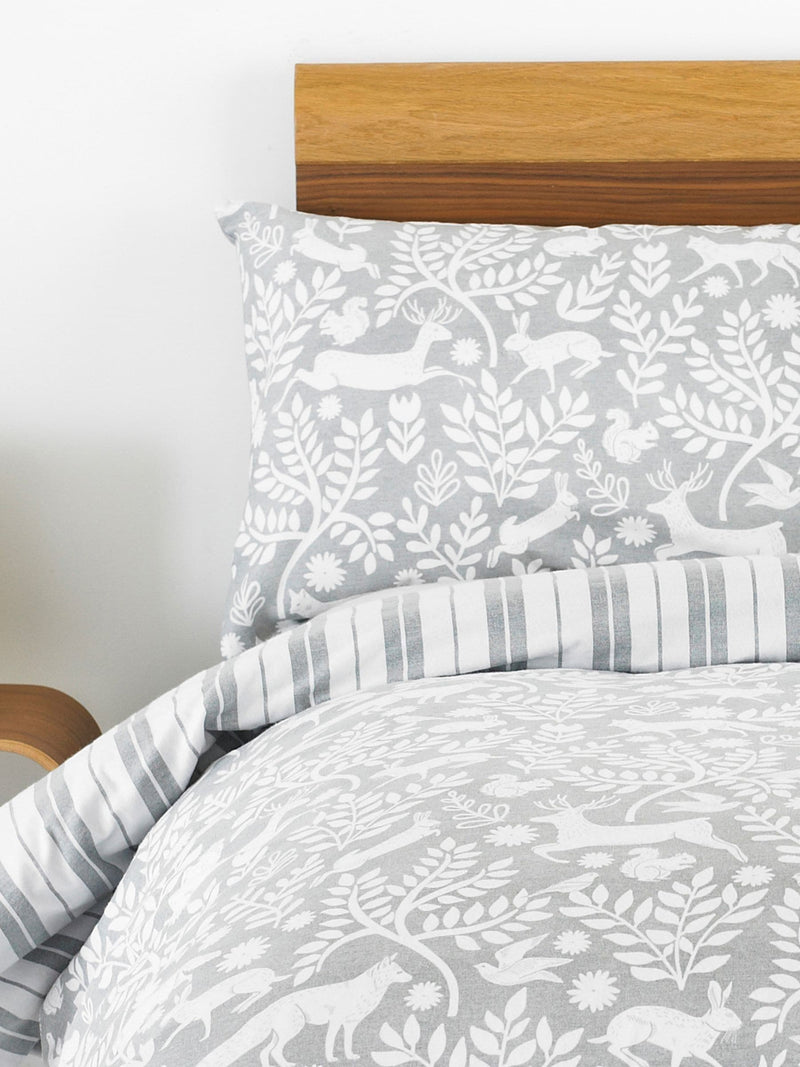 Grey Christmas Scandi Woodland duvet cover and pillowcase set - British product