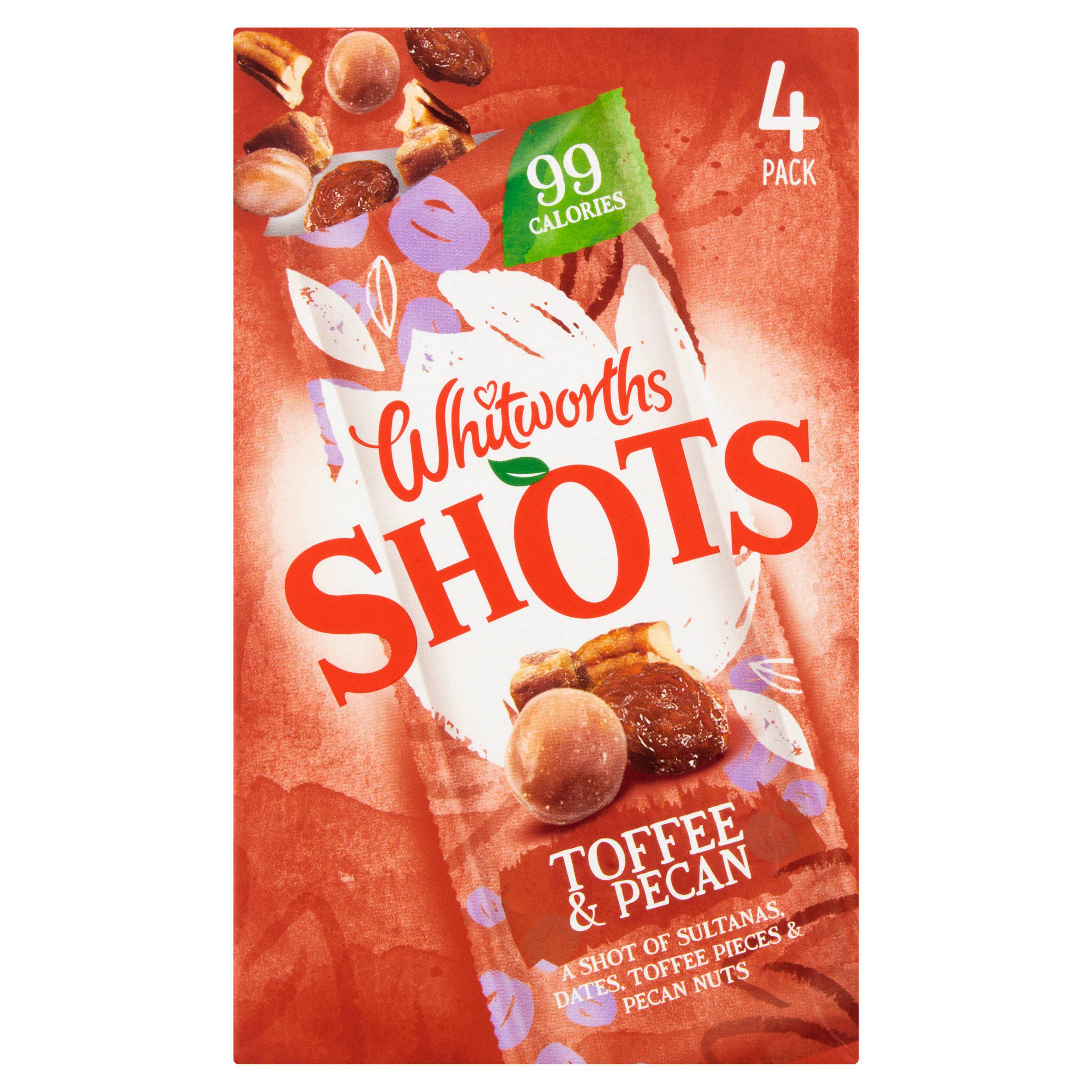 Whitworths Shots Snack Pack Toffee Pecan 4x25g GOODS Sainsburys