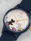 Radley Navy silicone strap floral dog dial watch, imported from the UK