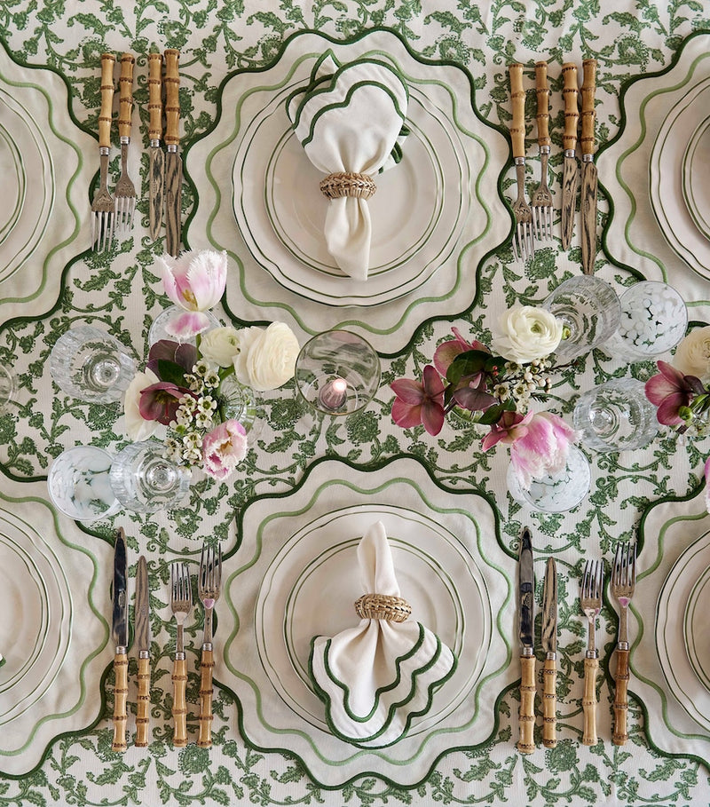 Maison Margaux set of 4 Apple design fabric napkins with green trim 50cm x 50cm, imported from the UK