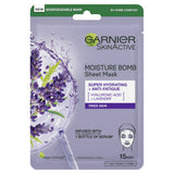 Garnier Moisture Bomb Lavender and Hyaluronic Acid sheet mask 28g, UK version