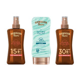 Hawaiian Tropic Sun Oil Set with SPF 15 and SPF 30 Dry Oil Sprays 200ml and Hydrating After Sun Lotion 180ml