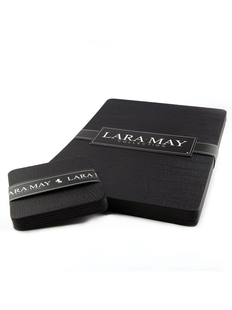 Lara-May black leather coasters and placemats set of 8, UK version