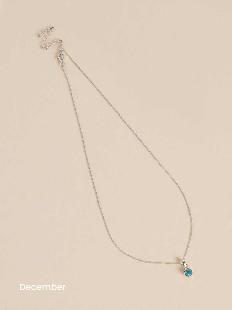 Sterling silver hexagon birthstone necklace (British brand)