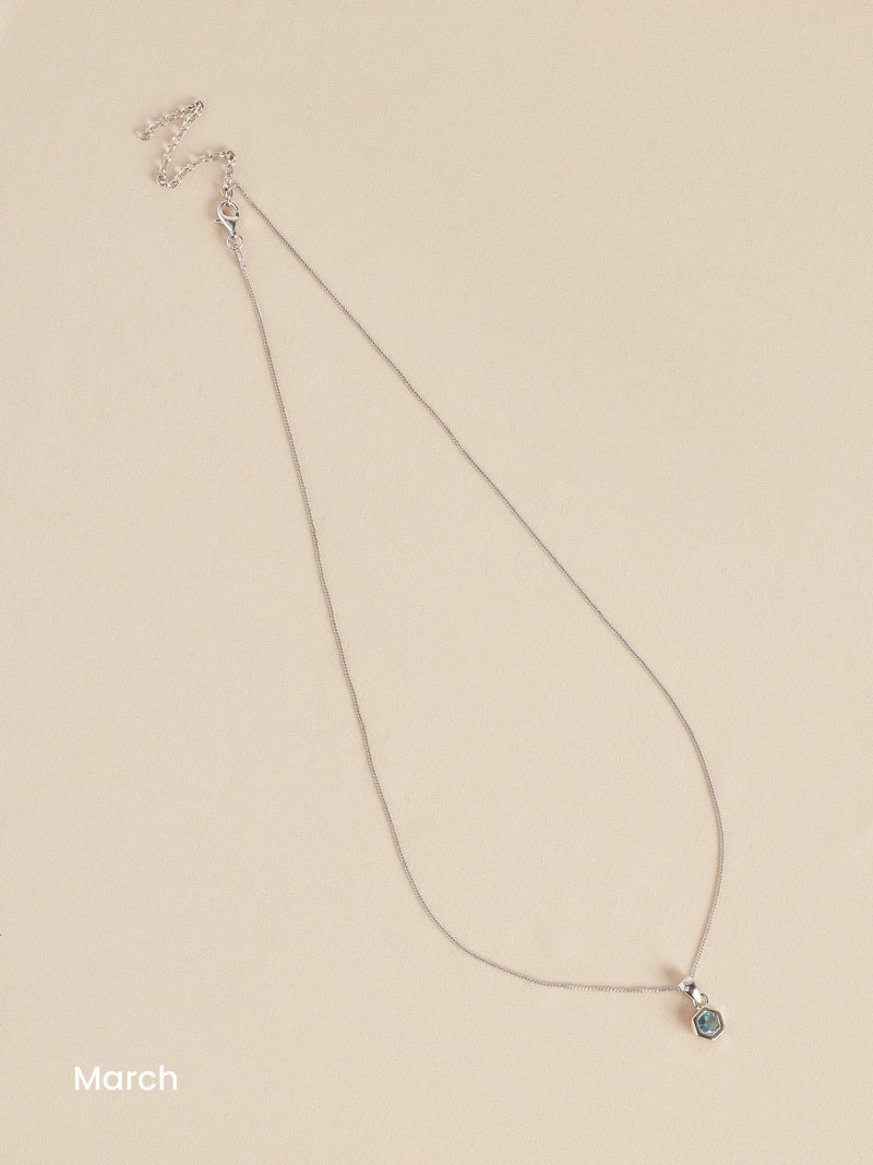 Sterling silver hexagon birthstone necklace (British brand)