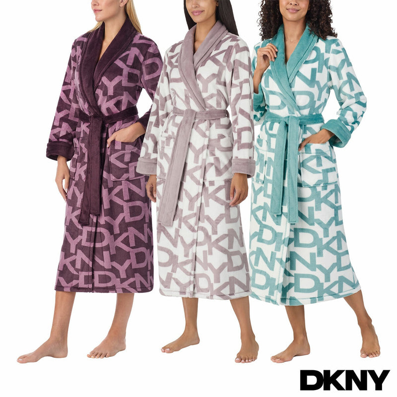 DKNY women's shawl collar long plush robe - British product