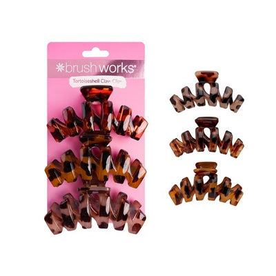 Brushworks Tortoiseshell Claw Clips Hair Accessory 3 Pack