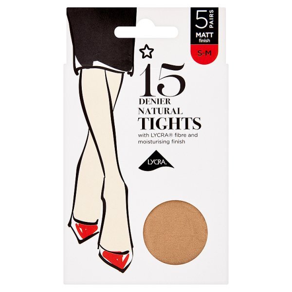 Superdrug 5 Pack 15 Denier Lycra Tights - Natural S/M GOODS Superdrug