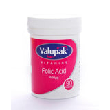Valupak Vitamins Folic Acid Tablets 400ug 90 per pack