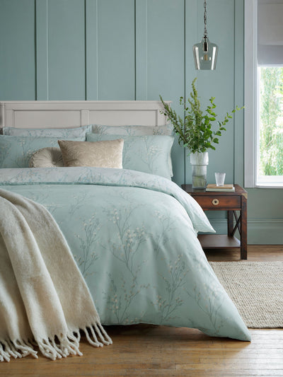 Laura Ashley Blue Duck Egg Reversible Sateen Pussy Willow Duvet Cover and Pillowcase Set