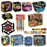 Fireworks Display Kit with 7 Aerial Cakes, 1 Catherine Wheel, and 10 Giant Sparklers
