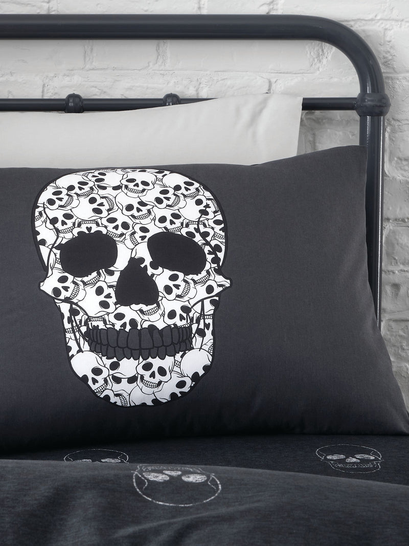 Catherine Lansfield grey skulls reversible duvet cover set - British product