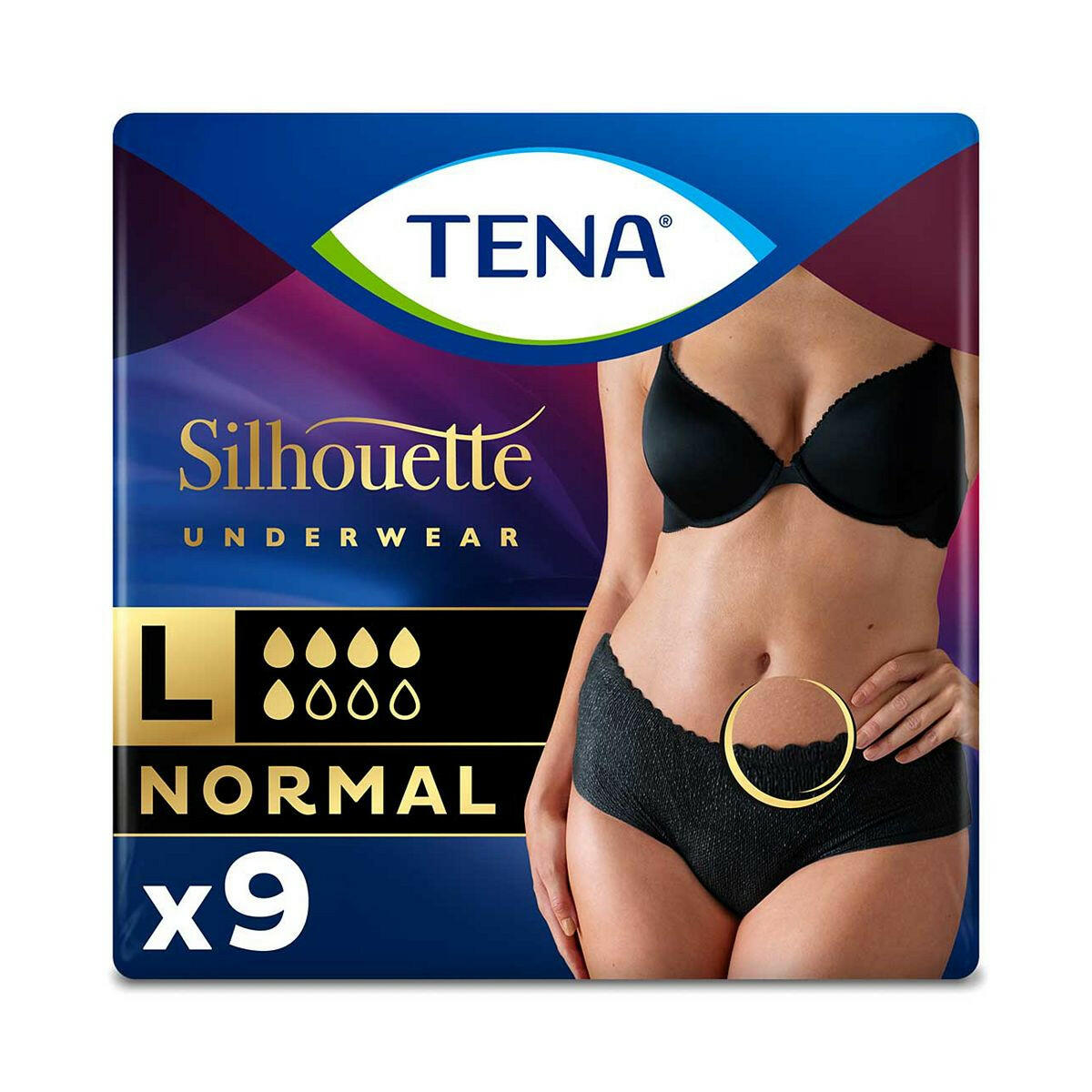 TENA Lady Silhouette Normal Black Incontinence Pants Large - 9 pack Incontinence Boots