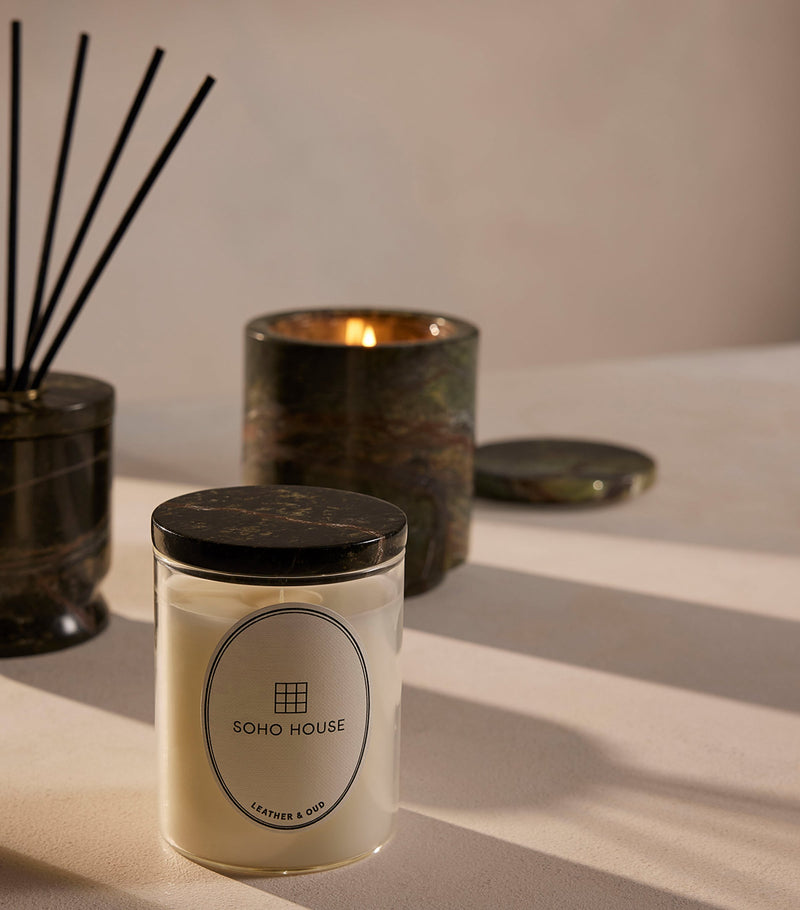 Soho Home Marble Vessel Leather & Oud Candle 250g (British brand)