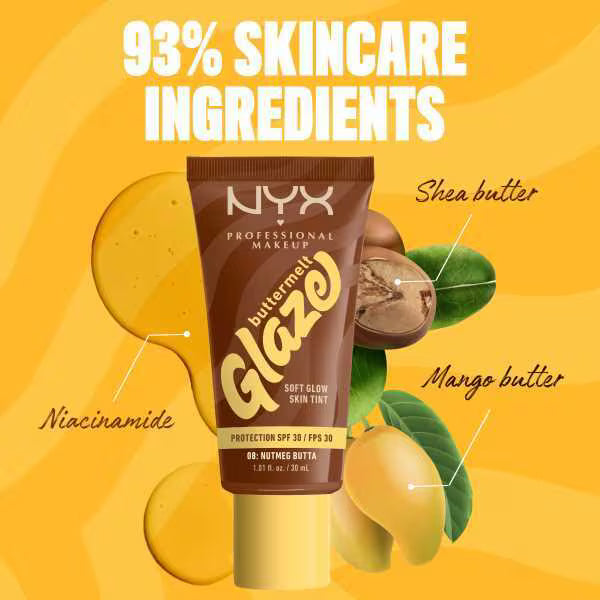NYX Professional Makeup Buttermelt Glaze Skin Tint SPF30, imported from the UK