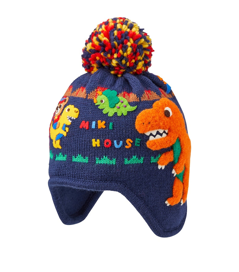 Miki House wool-blend dinosaur hat, imported from the UK