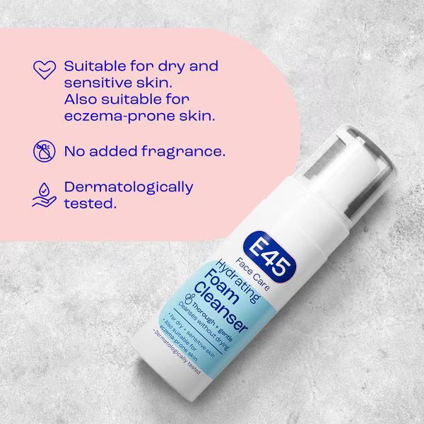 E45 face foaming cleanser for dry sensitive skin 150ml - British product