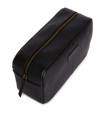 Leather Travel Wash Bag with Grab Handle and Exterior Pocket, 14x25x9cm