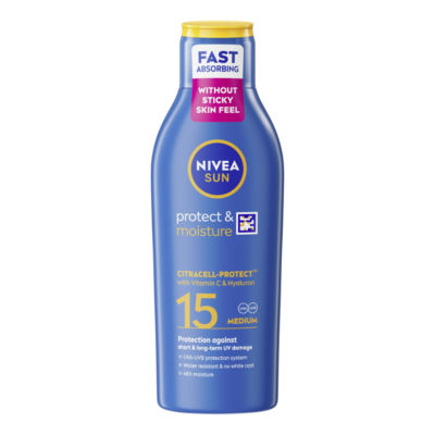 Nivea Protect & Moisture Lotion Sun Cream SPF15 200ml, imported from the UK